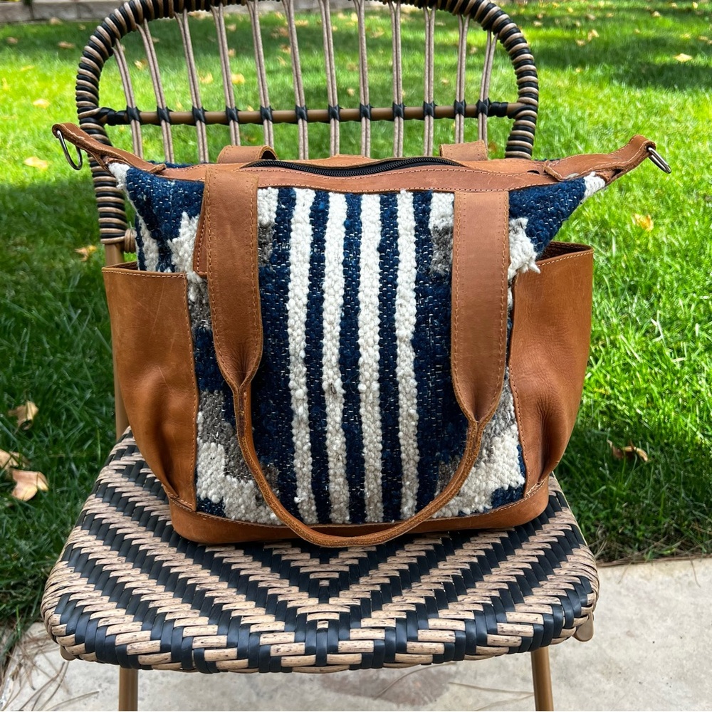 Humble Hilo Convertible Everyday Bag Leather and Wool Navy Gray Brown Backpack